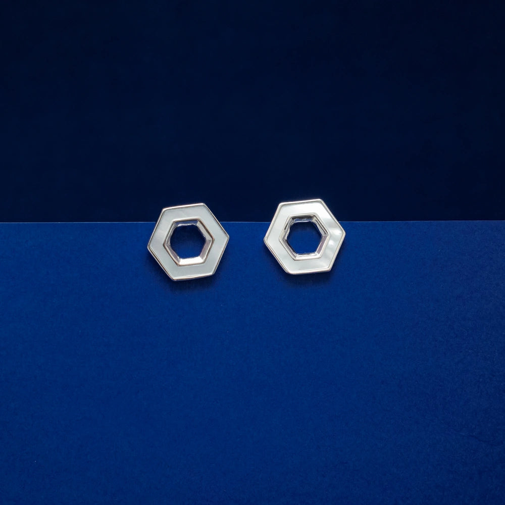 Hexagon Mother of Pearl Pendant & Stud Earring Set