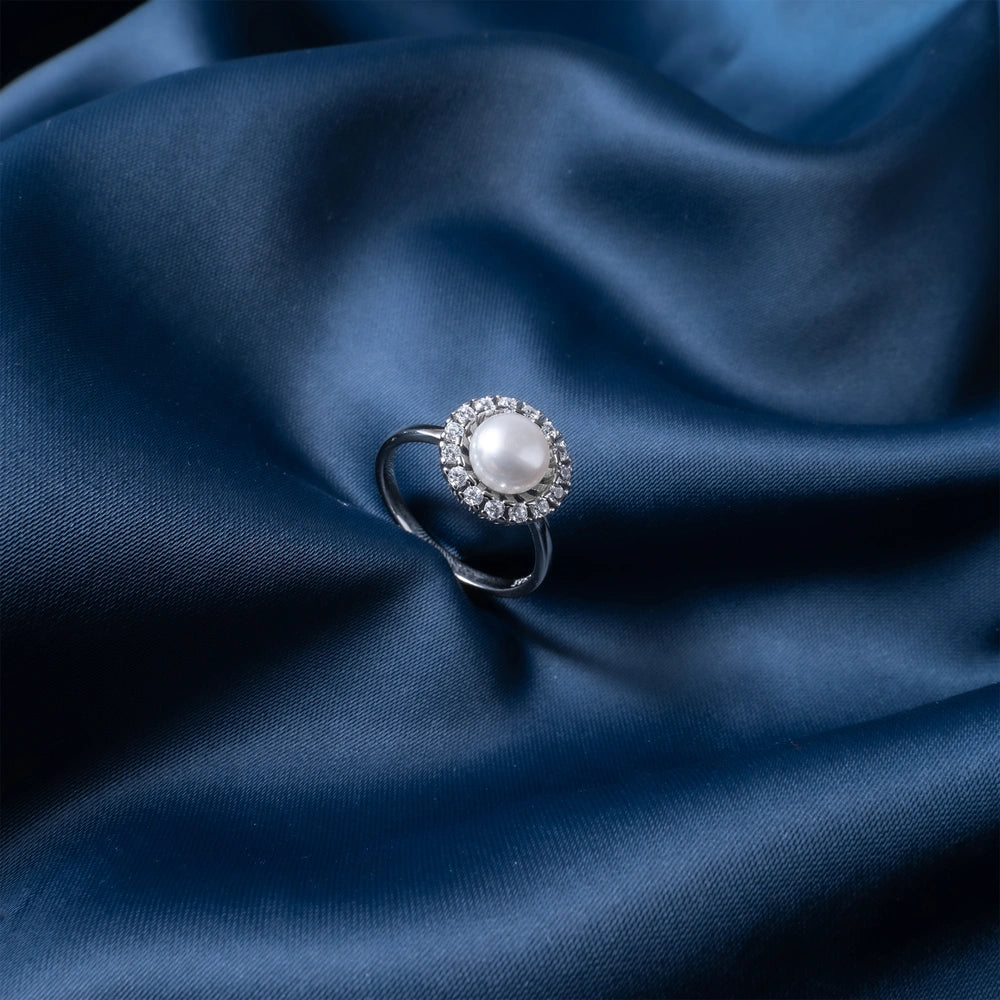 Pearl Halo Crystal Ring