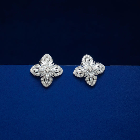 Silver Crystal Floral Jewelry Set