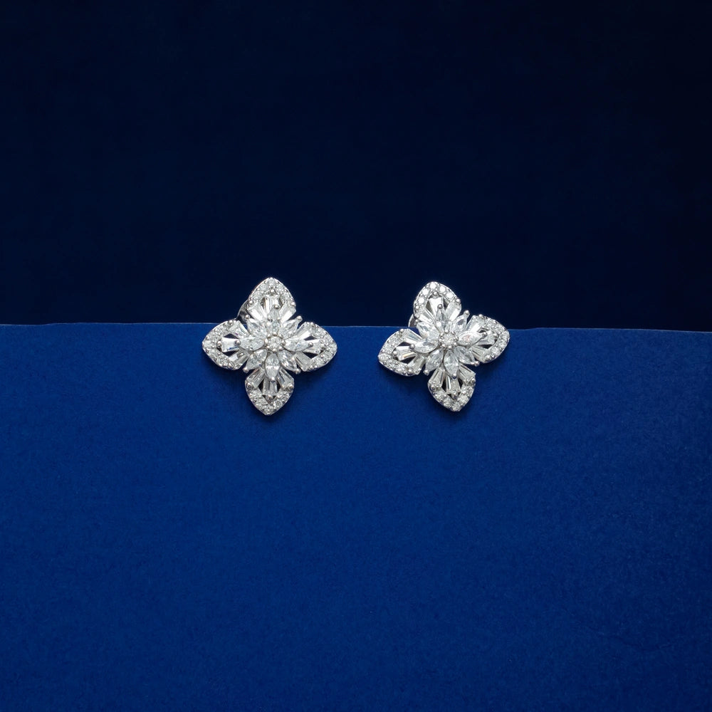 Silver Crystal Floral Jewelry Set