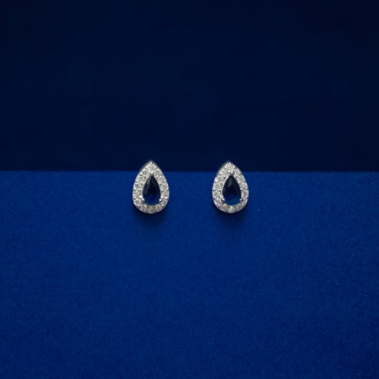 Blue Teardrop Halo Stud Earrings
