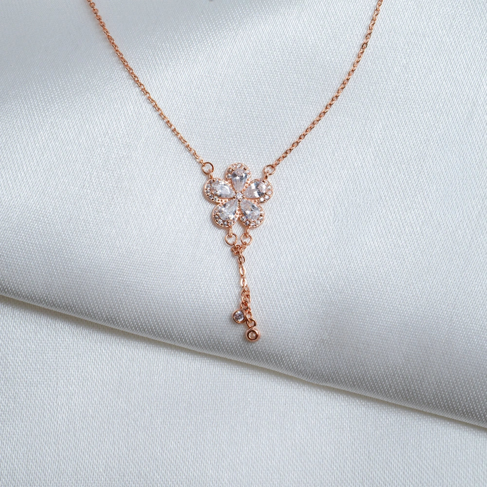 Rose Gold Crystal Flower Pendant Necklace