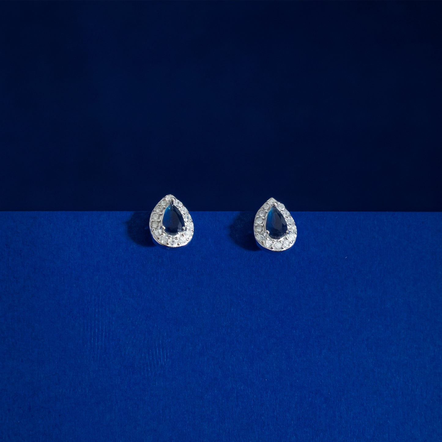 Blue Teardrop Halo Stud Earrings