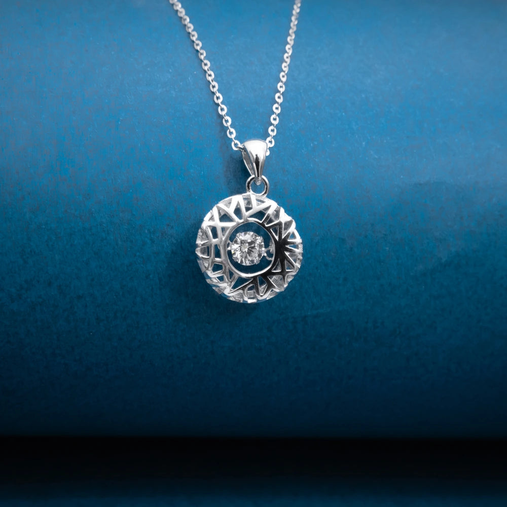 Silver Round Halo Pendant Necklace