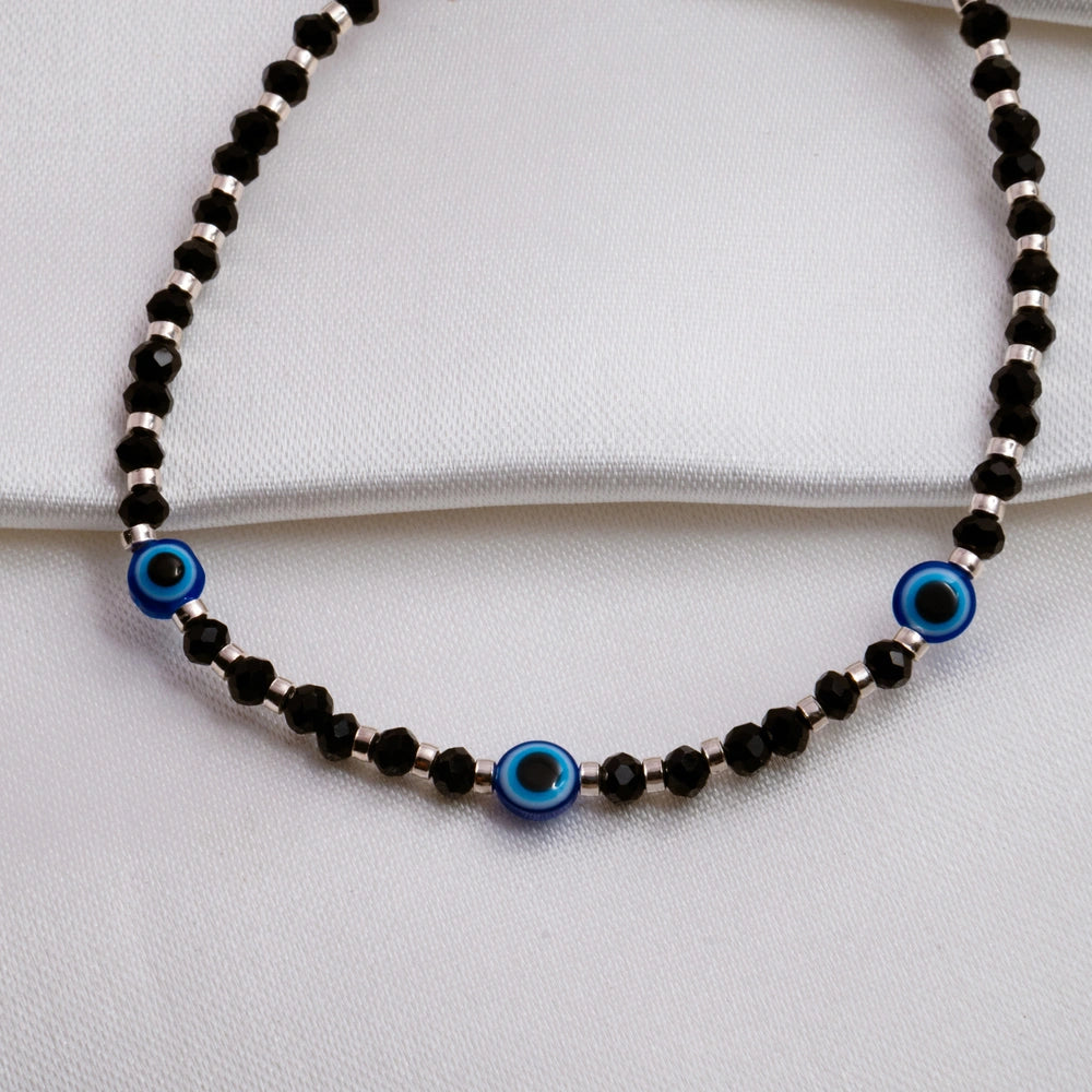 Black Beaded Evil Eye Anklet
