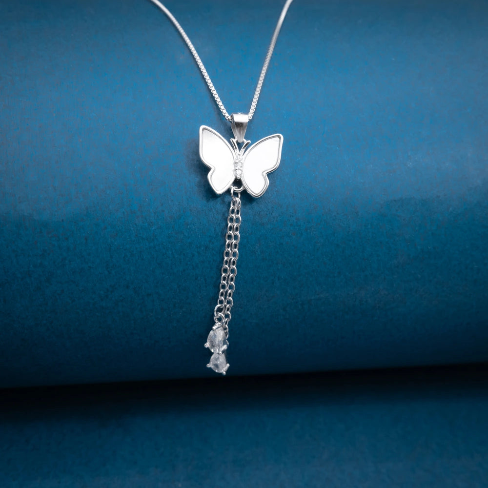 Silver Butterfly Tassel Necklace