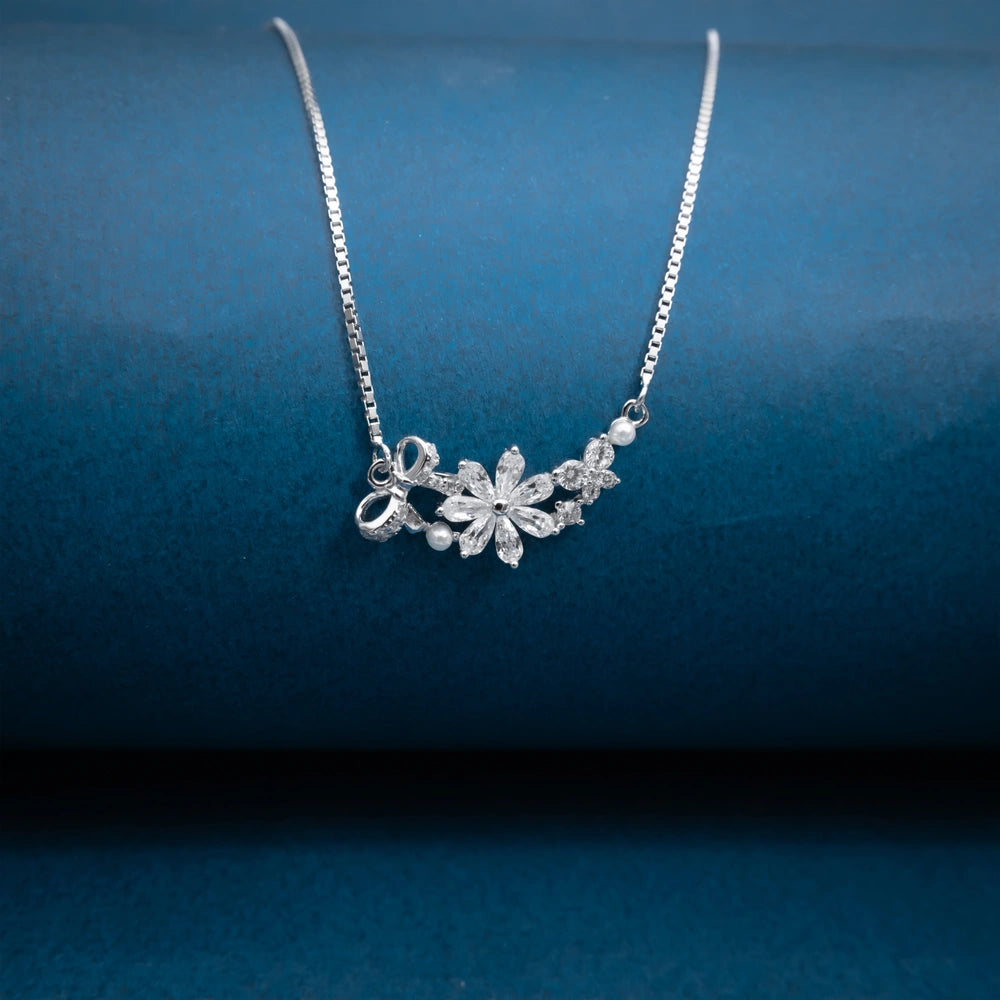Silver Floral Cluster Necklace