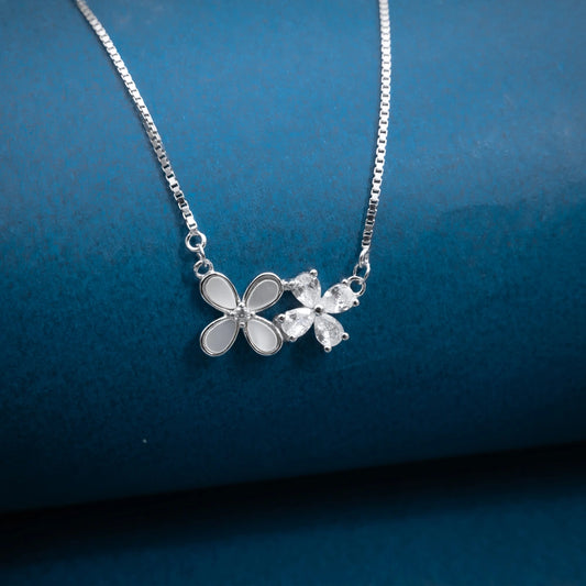 Silver Floral Crystal Necklace