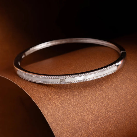 Minimal Diamond Silver Bangle