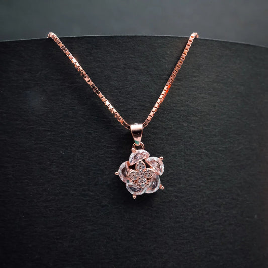 Rose Gold Crystal Blossom Pendant & Earrings Set