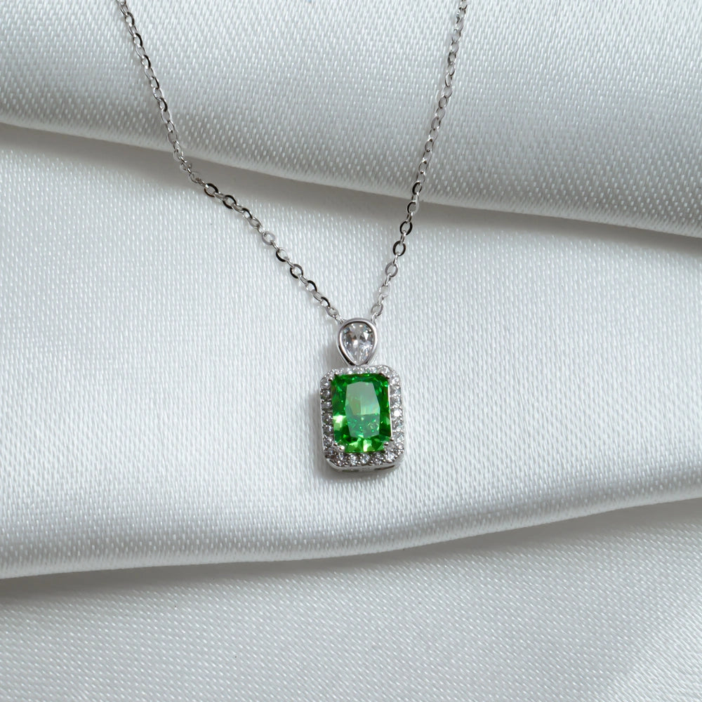Emerald Halo Pendant Necklace