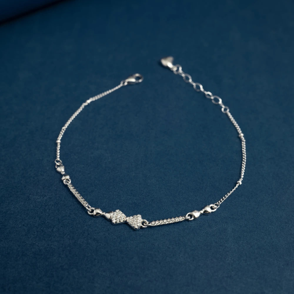 Sparkling Heart Bow Charm Bracelet