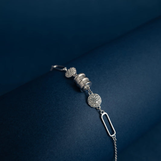 Crystal Circle Link Bracelet in Sterling Silver
