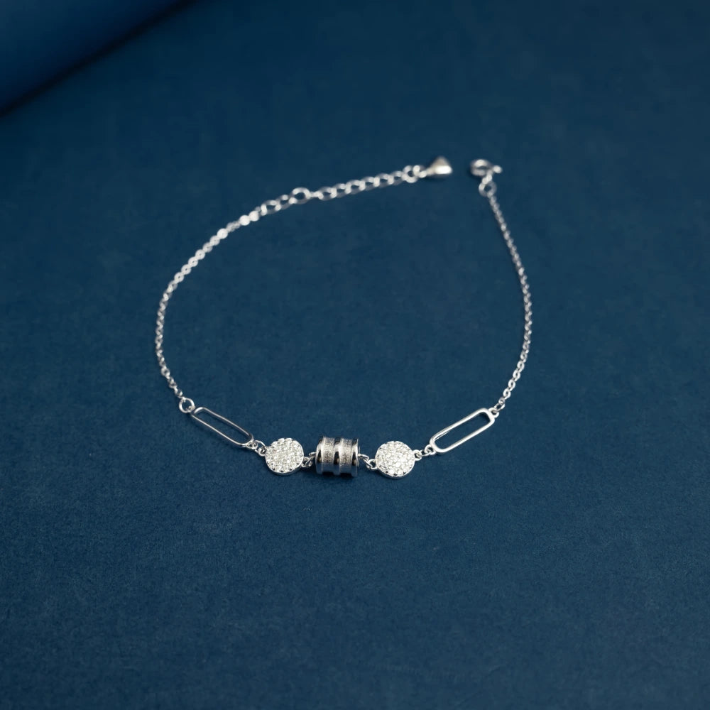 Crystal Circle Link Bracelet in Sterling Silver
