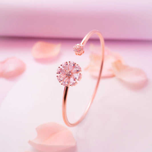 Rose Gold Pink & Green CZ Open Cuff Bracelet