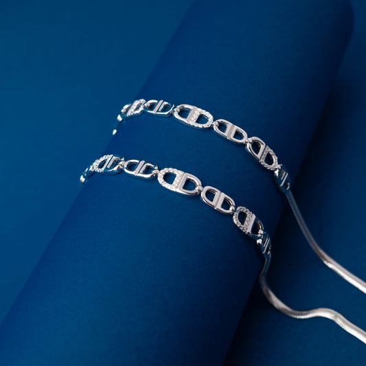 Silver Geometric Link Chain Anklet