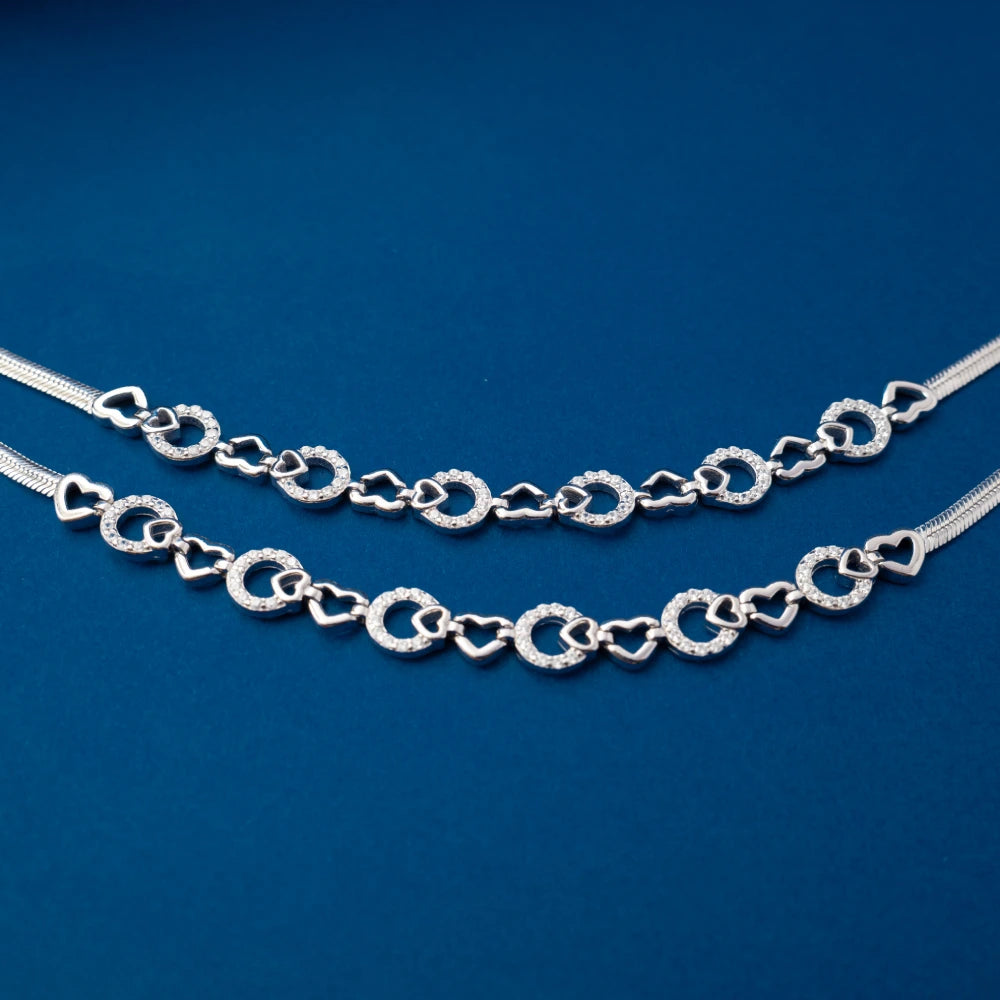 Silver Circle Link Chain Anklets