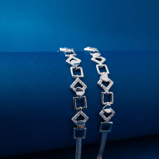 Silver Cube Link Chain Anklets