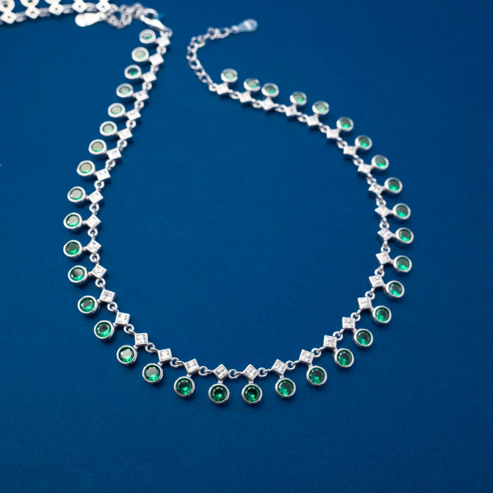 Silver Green Crystal Tennis Anklet