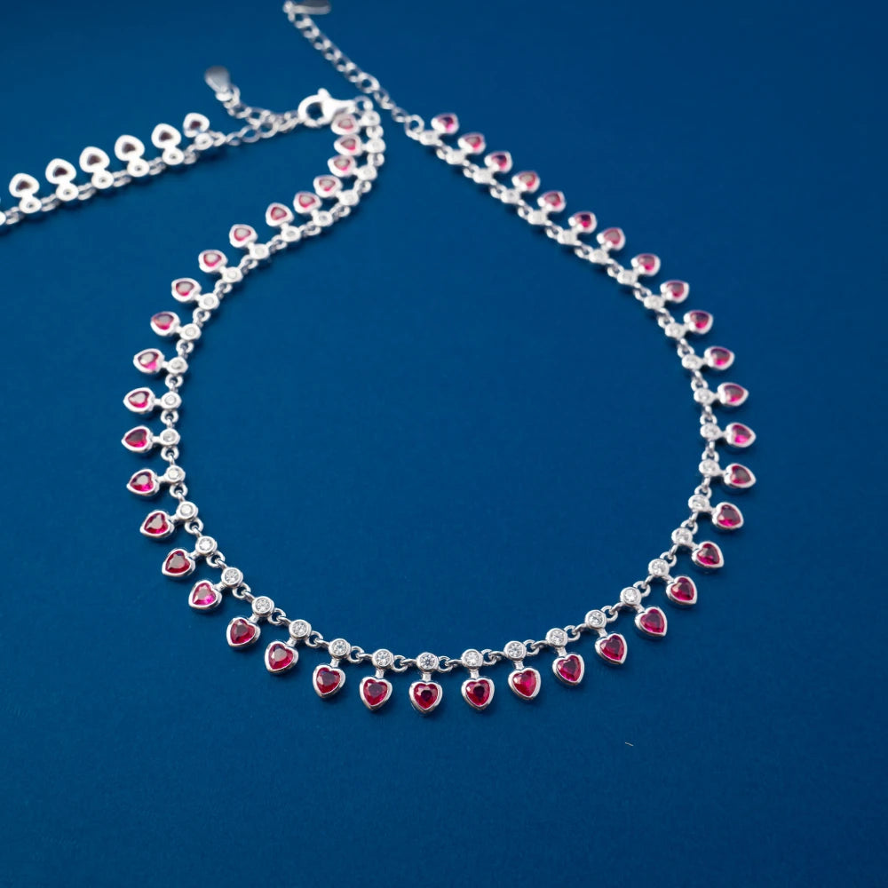 Silver Pink Crystal Tennis Anklet