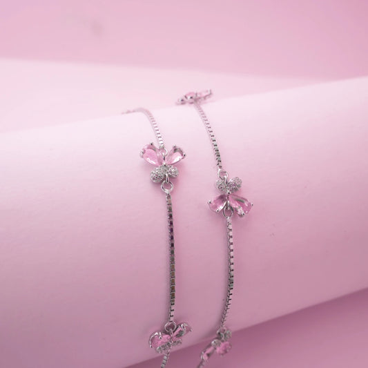 Pink Crystal Butterfly Anklets