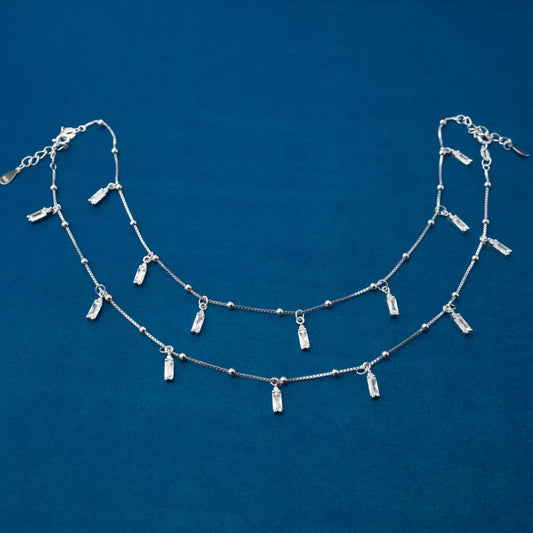 Silver Layered Charm Anklets