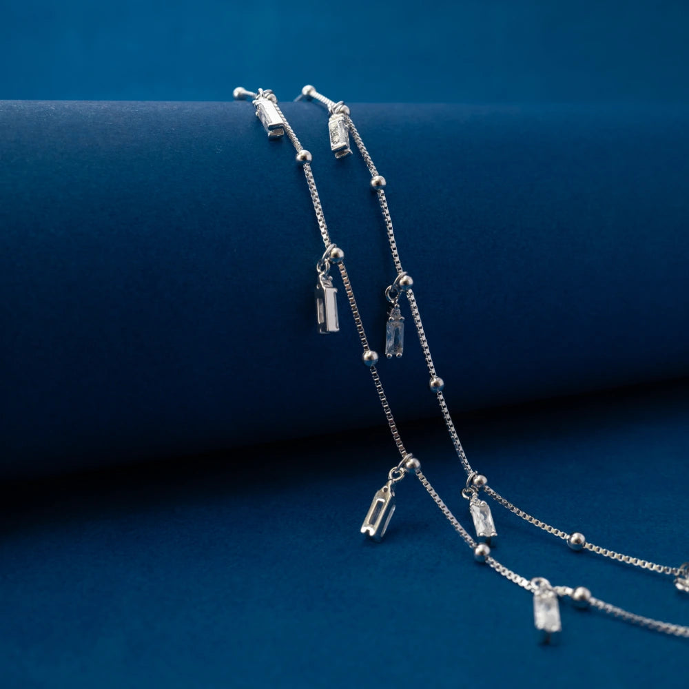 Silver Layered Charm Anklets