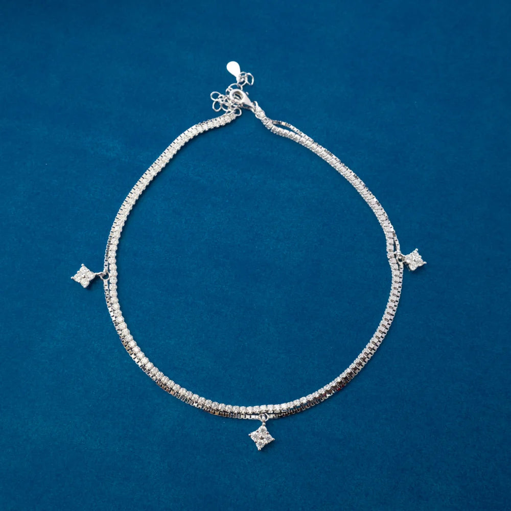 Silver Crystal Charm Anklets