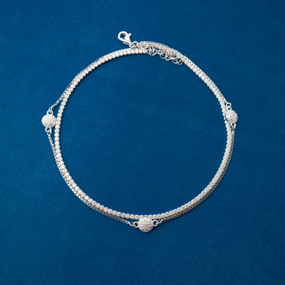 Silver Heart Crystal Anklets