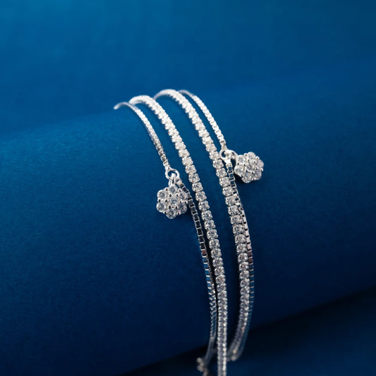 Silver Clover Crystal Anklets