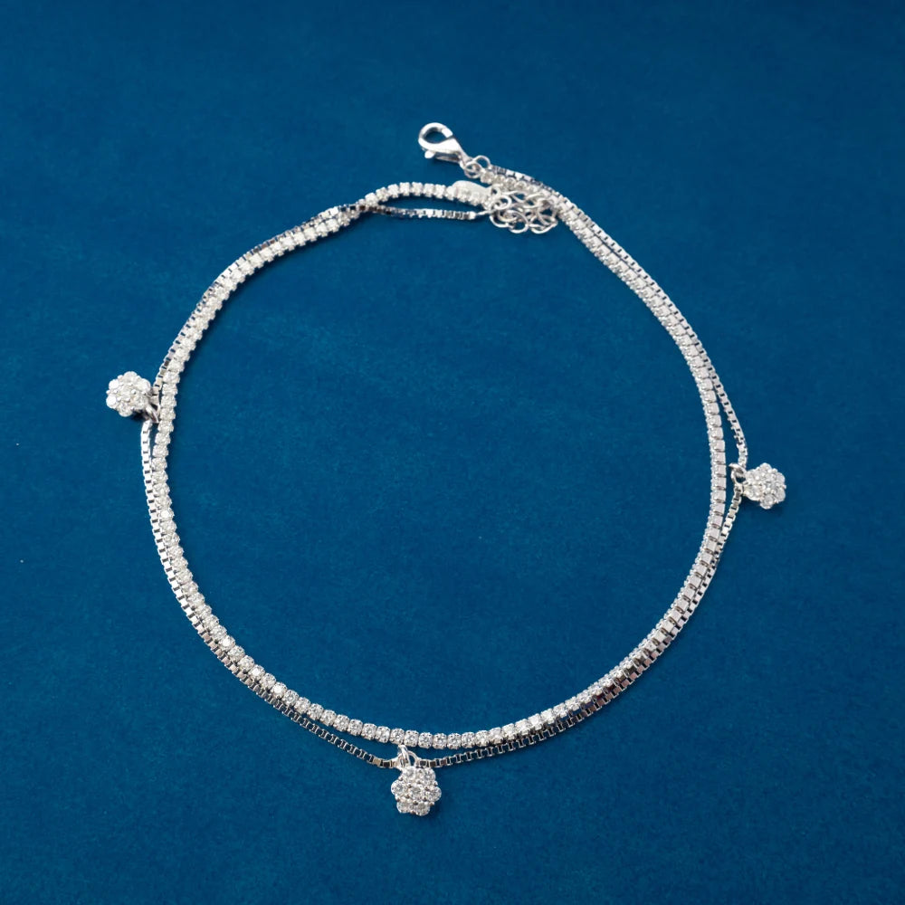 Silver Clover Crystal Anklets