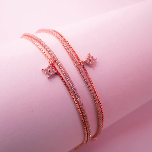 Rose Gold Crystal Square Charm Bracelet