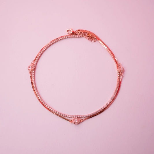 Rose Gold Crystal Tennis Anklet