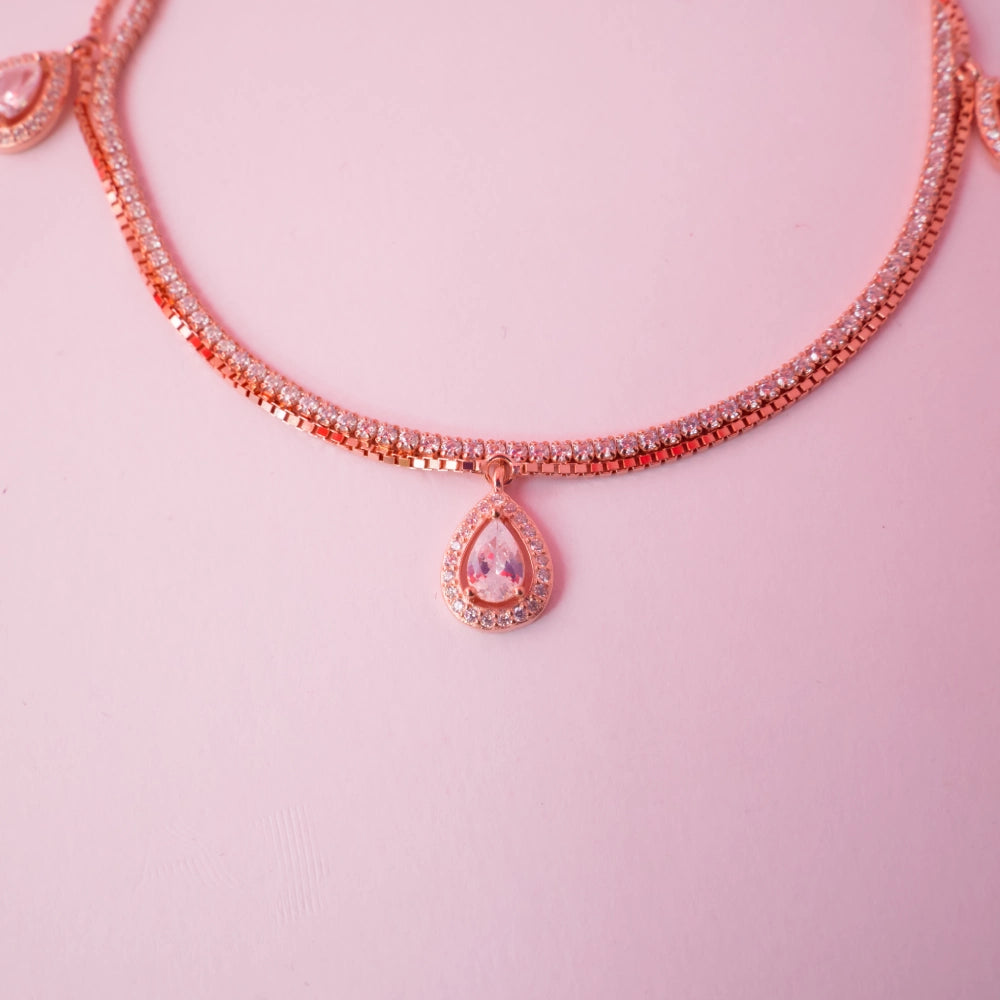 Rose Gold Teardrop Crystal Charm Anklets