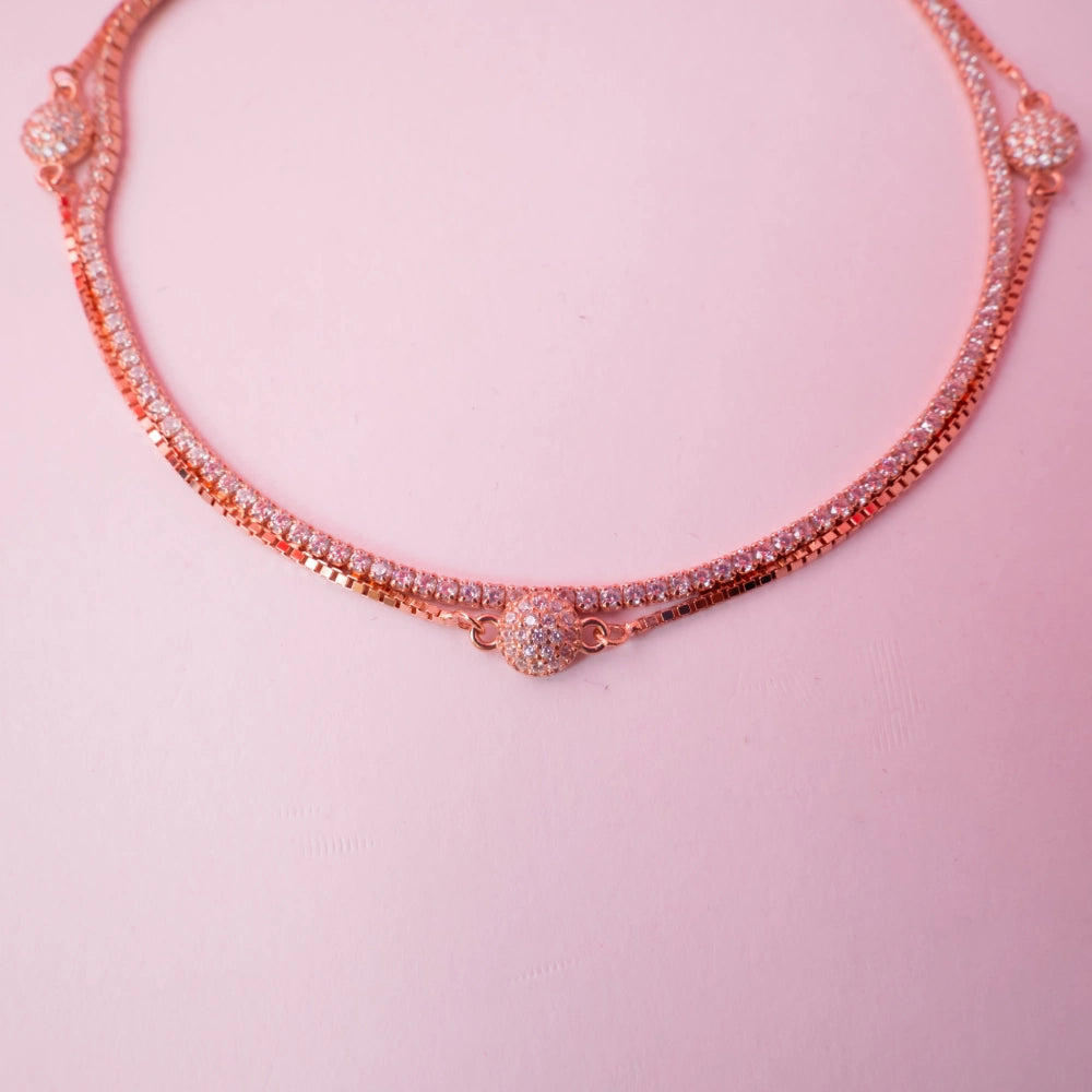 Rose Gold Crystal Tennis Charm Anklets