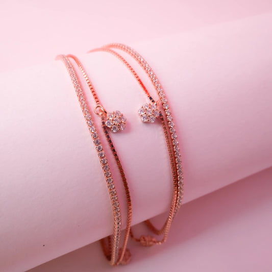 Rose Gold Crystal Flower Charm Anklets