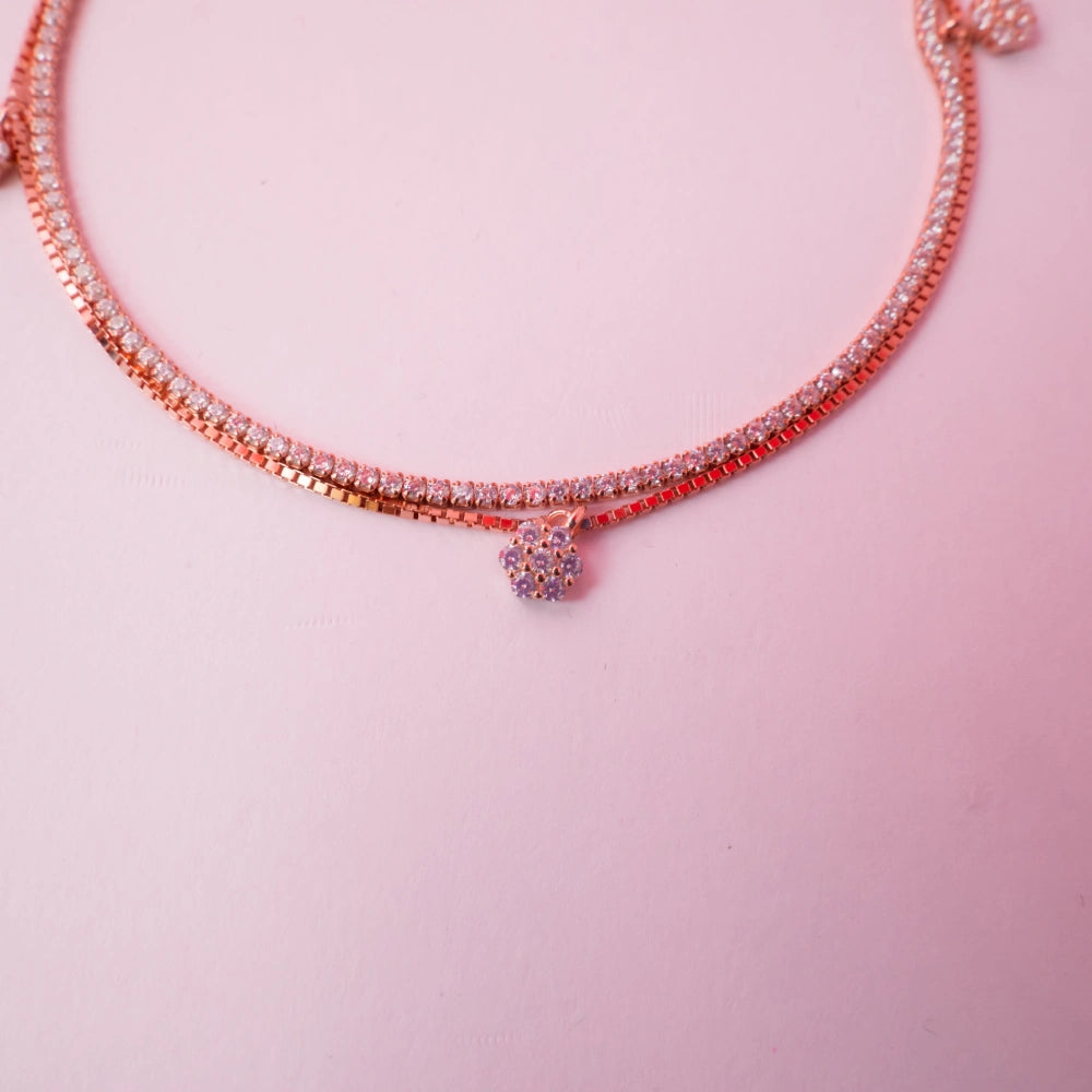 Rose Gold Crystal Flower Charm Anklets