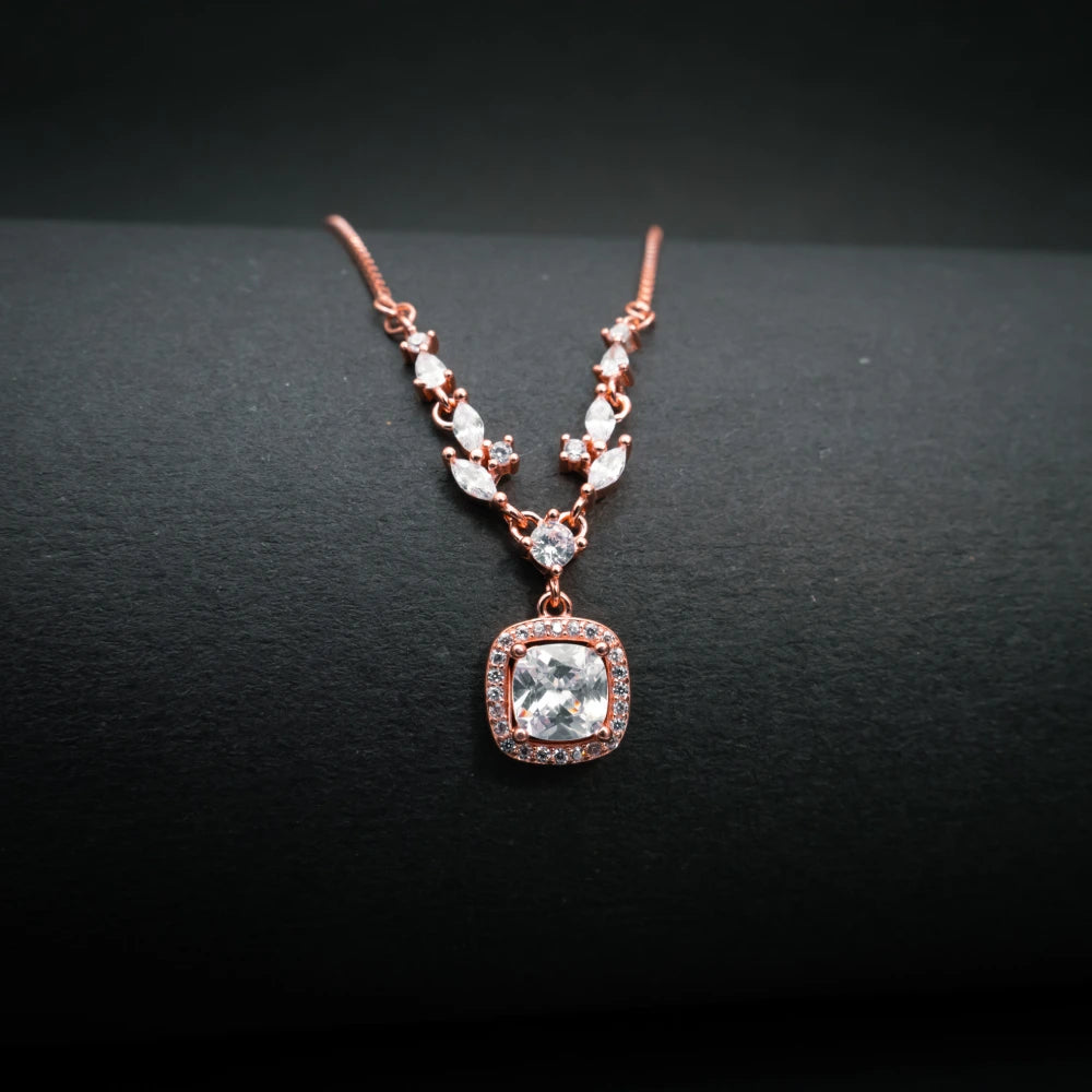 Elegant Cushion Cut Crystal Necklace Rose Gold