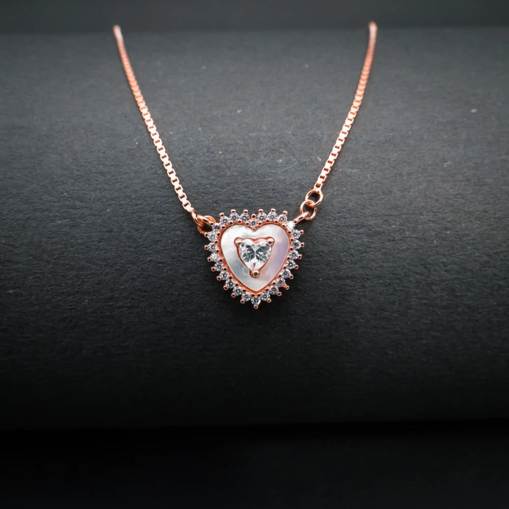 Crystal Heart Charm Necklace Rose Gold