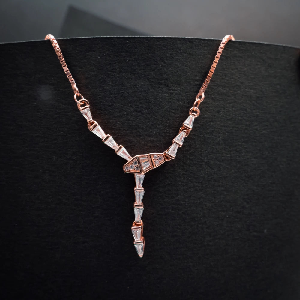 Rose Gold Geometric Crystal Necklace & Hoop Earrings Set