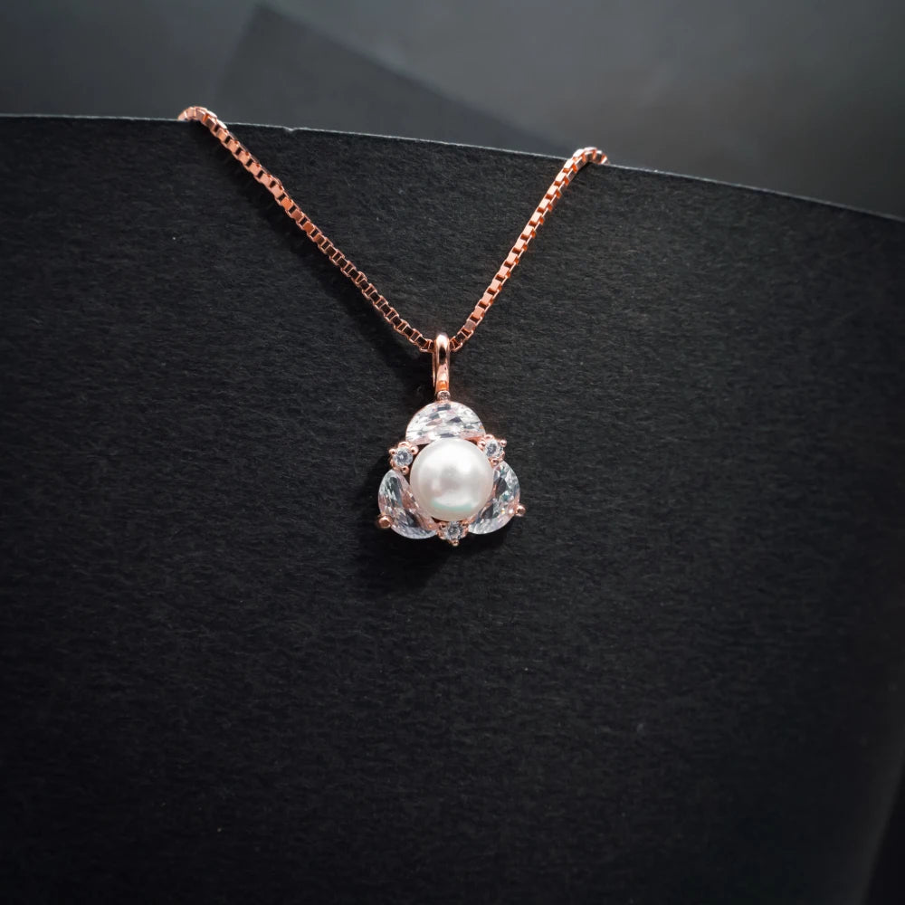 Elegant Pearl & Crystal Floral Pendant Set