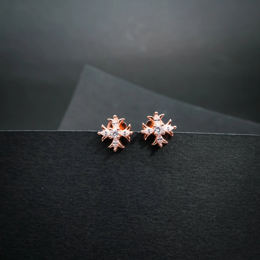 Rose Gold Crystal Floral Pendant Necklace Set