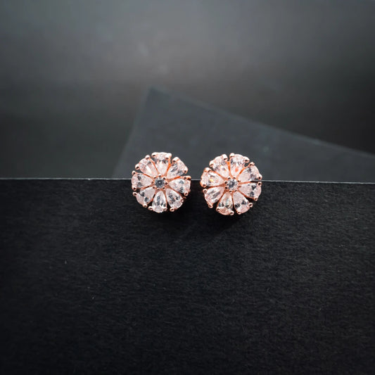 Rose Gold Floral Crystal Necklace & Stud Earrings Set