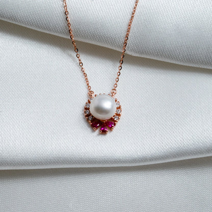Rose Gold Pearl Halo Pendant & Stud Earring Set