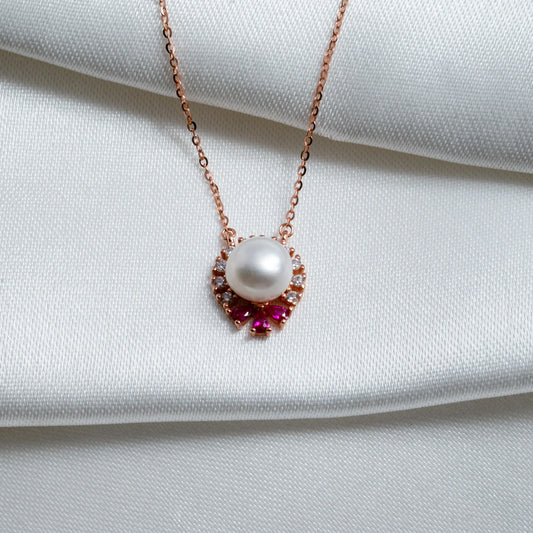 Rose Gold Pearl Halo Pendant & Stud Earring Set