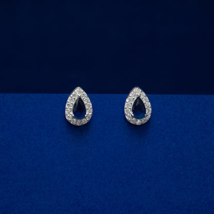 Blue Teardrop Halo Stud Earrings