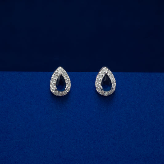 Blue Teardrop Halo Stud Earrings