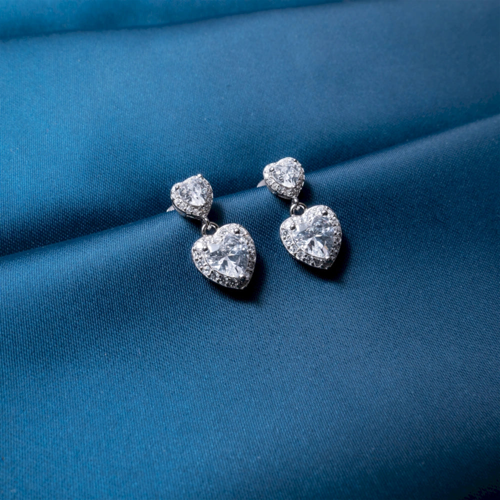Heart Drop Crystal Stud Earrings