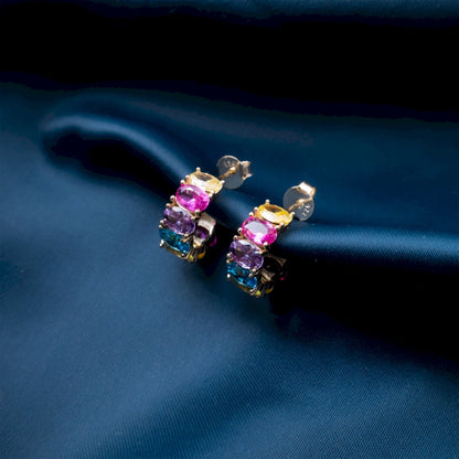 Multicolor Gemstone Pavé Hoop Earrings