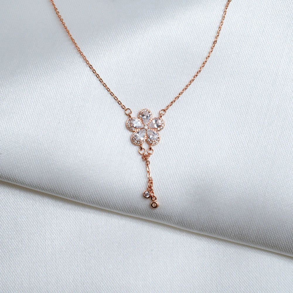 Rose Gold Crystal Flower Pendant Necklace